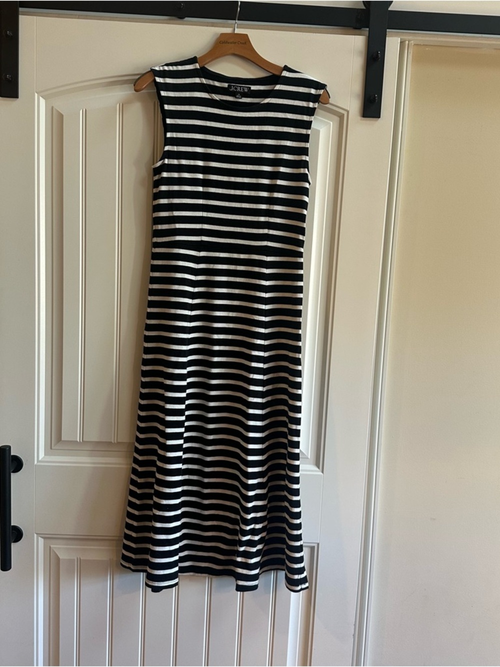 J.Crew Black White Striped Sleeveless Midi Dress Stretch Knit Size XS